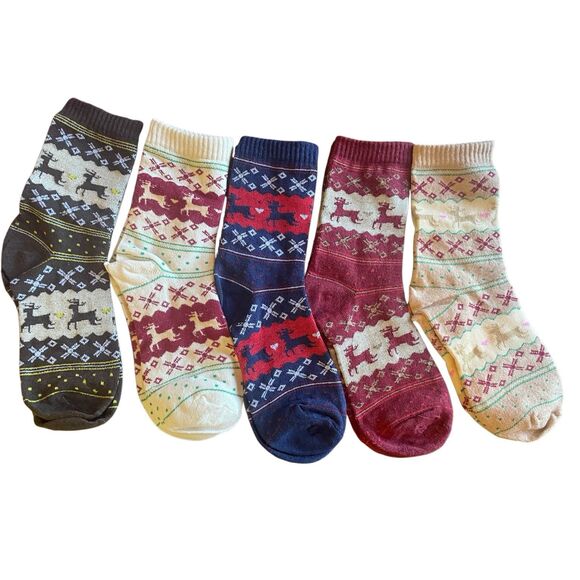 Novelty Christmas Reindeer Winter Socks Set of 5 - Picture 6 of 10